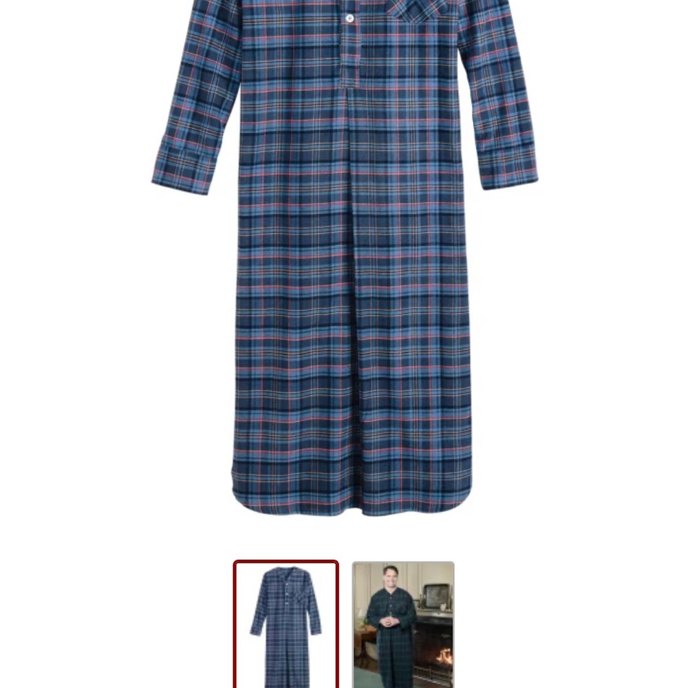 Vermont Country Store Cotton Flannel Nightshirt Orton Plaid Men’s Large NWOT - Picture 4 of 9